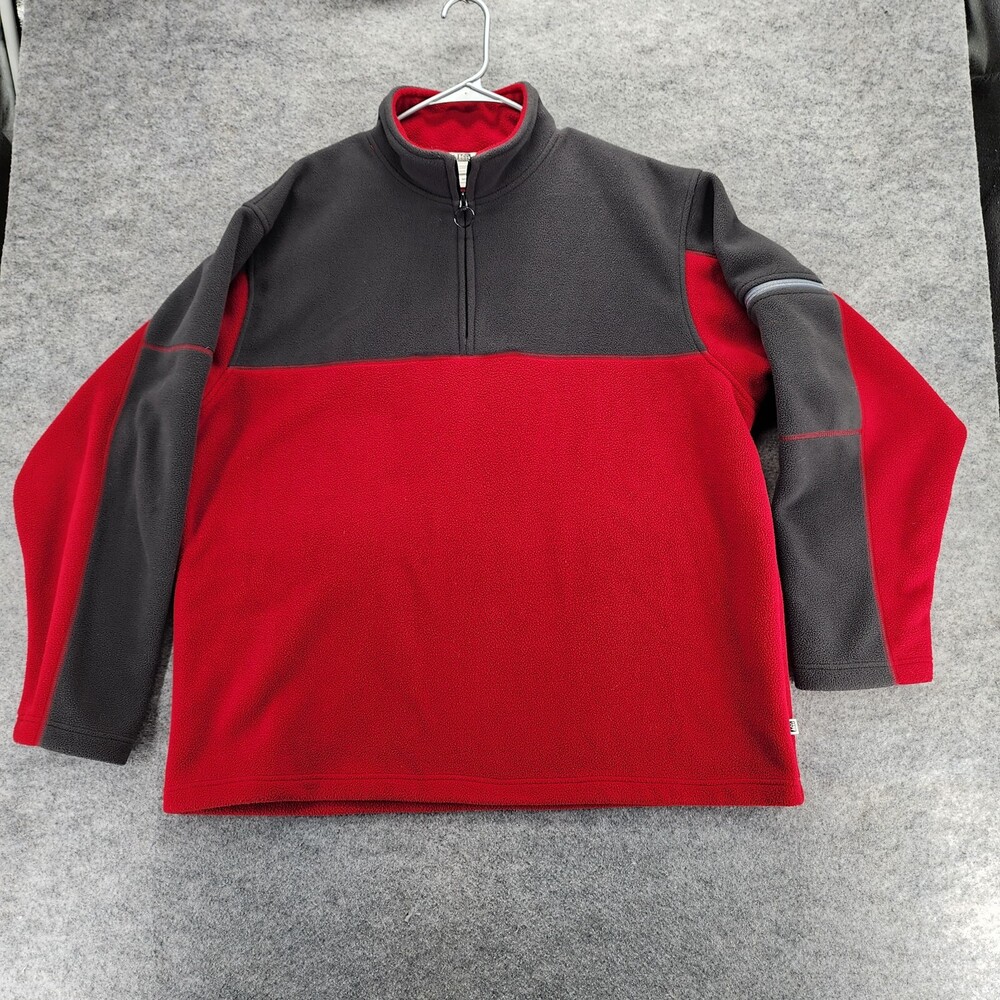 REI Fleece Jacket Mens Extra Large Quarter Zip Gray Red Long Sleeve